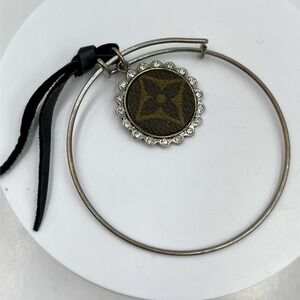 Vintage Repurposed Designer-Inspired Monogram Charm Bangle Bracelet Rhinestone